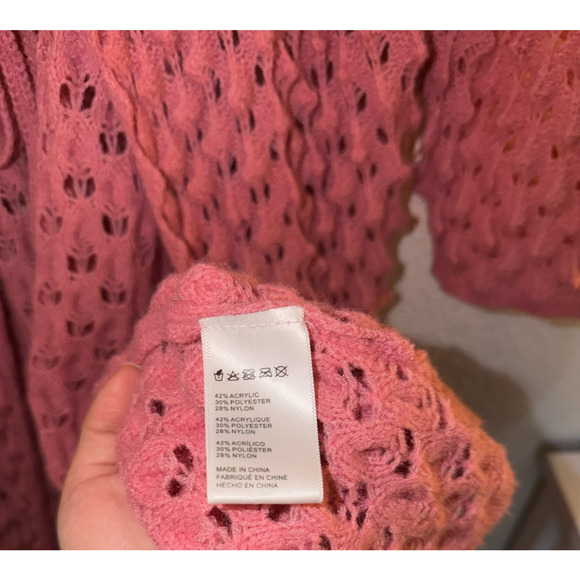 Anthropologie Maeve Pink Popcorn Duster Cardigan Open Knit Crochet OS Oversize - Picture 8 of 8
